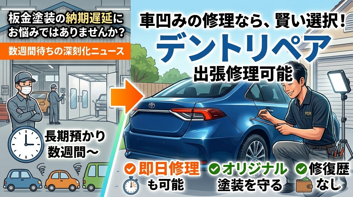 板金塗装の修理が遅れるニュースから車の凹み修理にデントリペアの選択肢はいかがでしょうか？